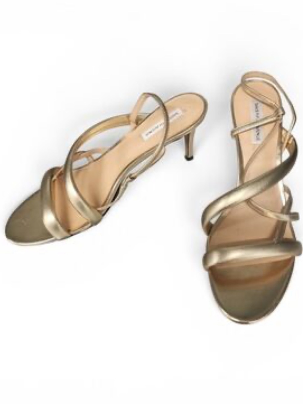Saks Fifth Avenue Metallic Gold Strappy Kitten Heel Sandals